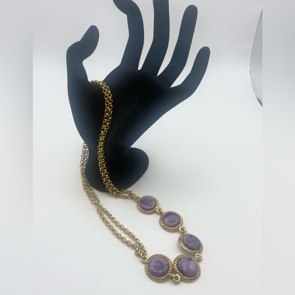 Vintage Worthington Reversible Gold And Purple Button Necklace 18$